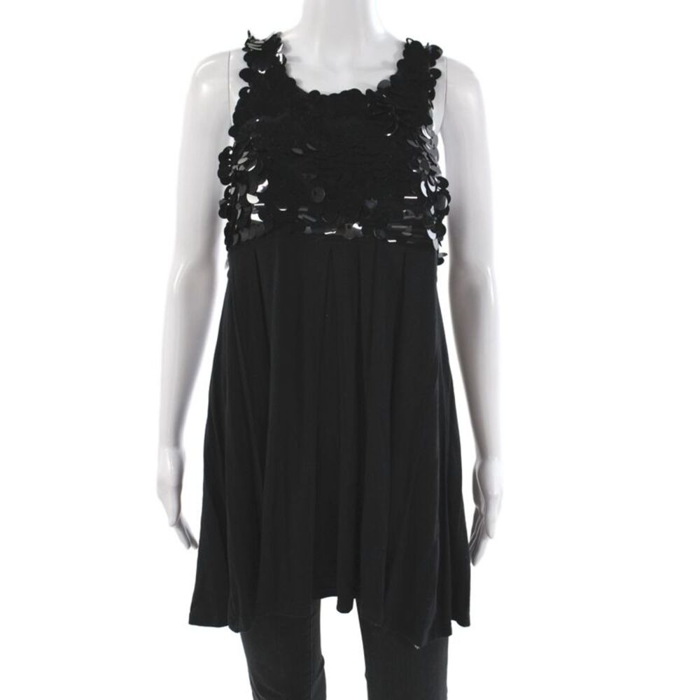 La Rok Womens Tank Dress Black Scoop Neck Sleeveless Sequins 70% Cotton Size M